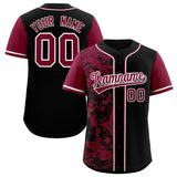 Custom Black Crimson Split Personalized Graffiti Raglan Sleeve Authentic Baseball Jersey