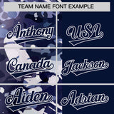 Custom Navy White Split Personalized Graffiti Raglan Sleeve Authentic Baseball Jersey