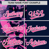 Custom Navy Pink Split Personalized Graffiti Raglan Sleeve Authentic Baseball Jersey