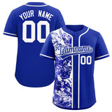 Custom Royal White Split Personalized Graffiti Raglan Sleeve Authentic Baseball Jersey