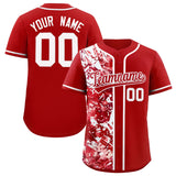 Custom Red White Split Personalized Graffiti Raglan Sleeve Authentic Baseball Jersey