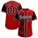 Custom Red Black Split Personalized Graffiti Raglan Sleeve Authentic Baseball Jersey