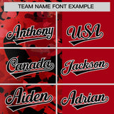 Custom Red Black Split Personalized Graffiti Raglan Sleeve Authentic Baseball Jersey