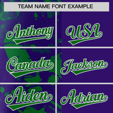 Custom Purple Green Split Personalized Graffiti Raglan Sleeve Authentic Baseball Jersey