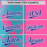 Custom Pink Sky Blue Split Personalized Graffiti Raglan Sleeve Authentic Baseball Jersey