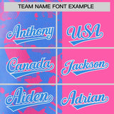 Custom Pink Powder Blue Split Personalized Graffiti Raglan Sleeve Authentic Baseball Jersey