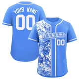 Custom Blue White Split Personalized Graffiti Raglan Sleeve Authentic Baseball Jersey