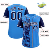 Custom Blue Navy Split Personalized Graffiti Raglan Sleeve Authentic Baseball Jersey