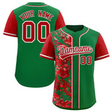 Custom Green Red Split Personalized Graffiti Raglan Sleeve Authentic Baseball Jersey
