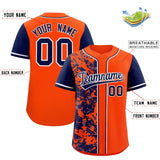 Custom Orange Navy Split Personalized Graffiti Raglan Sleeve Authentic Baseball Jersey