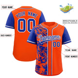 Custom Orange Royal Split Personalized Graffiti Raglan Sleeve Authentic Baseball Jersey