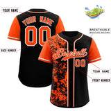 Custom Black Orange Split Personalized Graffiti Raglan Sleeve Authentic Baseball Jersey