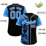 Custom Black Blue Split Personalized Graffiti Raglan Sleeve Authentic Baseball Jersey