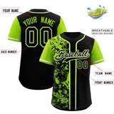Custom Black Neon Green Split Personalized Graffiti Raglan Sleeve Authentic Baseball Jersey