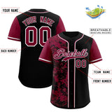 Custom Black Crimson Split Personalized Graffiti Raglan Sleeve Authentic Baseball Jersey