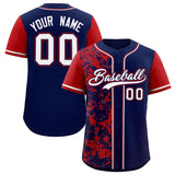 Custom Navy Red Split Personalized Graffiti Raglan Sleeve Authentic Baseball Jersey