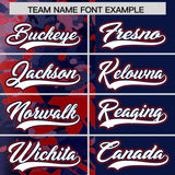 Custom Navy Red Split Personalized Graffiti Raglan Sleeve Authentic Baseball Jersey