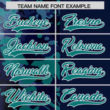 Custom Navy Aqua Split Personalized Graffiti Raglan Sleeve Authentic Baseball Jersey