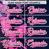 Custom Navy Pink Split Personalized Graffiti Raglan Sleeve Authentic Baseball Jersey