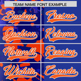 Custom Royal Orange Split Personalized Graffiti Raglan Sleeve Authentic Baseball Jersey