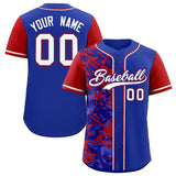 Custom Royal Red Split Personalized Graffiti Raglan Sleeve Authentic Baseball Jersey