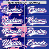 Custom Royal Light Pink Split Personalized Graffiti Raglan Sleeve Authentic Baseball Jersey