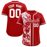 Custom Red White Split Personalized Graffiti Raglan Sleeve Authentic Baseball Jersey