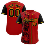 Custom Red Black Split Personalized Graffiti Raglan Sleeve Authentic Baseball Jersey