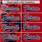 Custom Red Navy Split Personalized Graffiti Raglan Sleeve Authentic Baseball Jersey