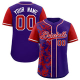 Custom Purple Red Split Personalized Graffiti Raglan Sleeve Authentic Baseball Jersey