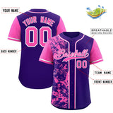 Custom Purple Pink Split Personalized Graffiti Raglan Sleeve Authentic Baseball Jersey