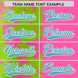 Custom Pink Neon Green Split Personalized Graffiti Raglan Sleeve Authentic Baseball Jersey