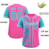 Custom Pink Sky Blue Split Personalized Graffiti Raglan Sleeve Authentic Baseball Jersey