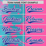 Custom Pink Sky Blue Split Personalized Graffiti Raglan Sleeve Authentic Baseball Jersey