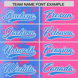 Custom Pink Powder Blue Split Personalized Graffiti Raglan Sleeve Authentic Baseball Jersey