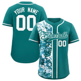 Custom Aqua White Split Personalized Graffiti Raglan Sleeve Authentic Baseball Jersey