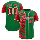 Custom Green Red Split Personalized Graffiti Raglan Sleeve Authentic Baseball Jersey
