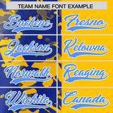 Custom Yellow Royal Split Personalized Graffiti Raglan Sleeve Authentic Baseball Jersey