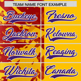 Custom Yellow Red Split Personalized Graffiti Raglan Sleeve Authentic Baseball Jersey
