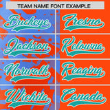 Custom Orange Powder Blue Split Personalized Graffiti Raglan Sleeve Authentic Baseball Jersey