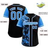 Custom Black Blue Split Personalized Graffiti Raglan Sleeve Authentic Baseball Jersey