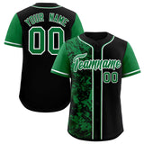 Custom Black Green Split Personalized Graffiti Raglan Sleeve Authentic Baseball Jersey