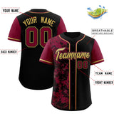 Custom Black Crimson Split Personalized Graffiti Raglan Sleeve Authentic Baseball Jersey