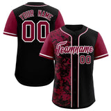 Custom Black Crimson Split Personalized Graffiti Raglan Sleeve Authentic Baseball Jersey