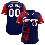 Custom Navy Red Split Personalized Graffiti Raglan Sleeve Authentic Baseball Jersey