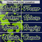 Custom Navy Neon Green Split Personalized Graffiti Raglan Sleeve Authentic Baseball Jersey