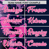 Custom Navy Pink Split Personalized Graffiti Raglan Sleeve Authentic Baseball Jersey