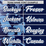 Custom Navy Powder Blue Split Personalized Graffiti Raglan Sleeve Authentic Baseball Jersey
