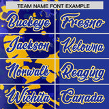 Custom Royal Yellow Split Personalized Graffiti Raglan Sleeve Authentic Baseball Jersey