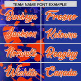 Custom Royal Orange Split Personalized Graffiti Raglan Sleeve Authentic Baseball Jersey